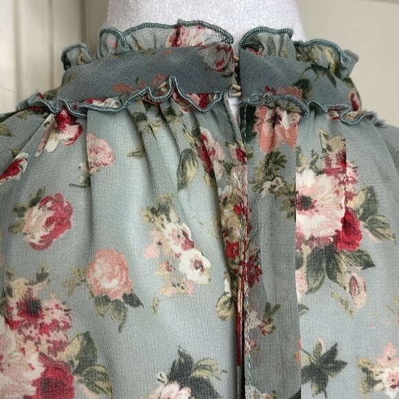 ZARA Women's Floral Long Sleeve Ruffle Neck Blouse Size M - Picture 6 of 9